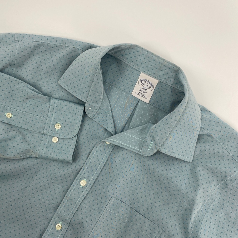 Brooks Brothers Regent Dress Shirt Mens 16.5 34/35 Blue Geometric Non-Iron